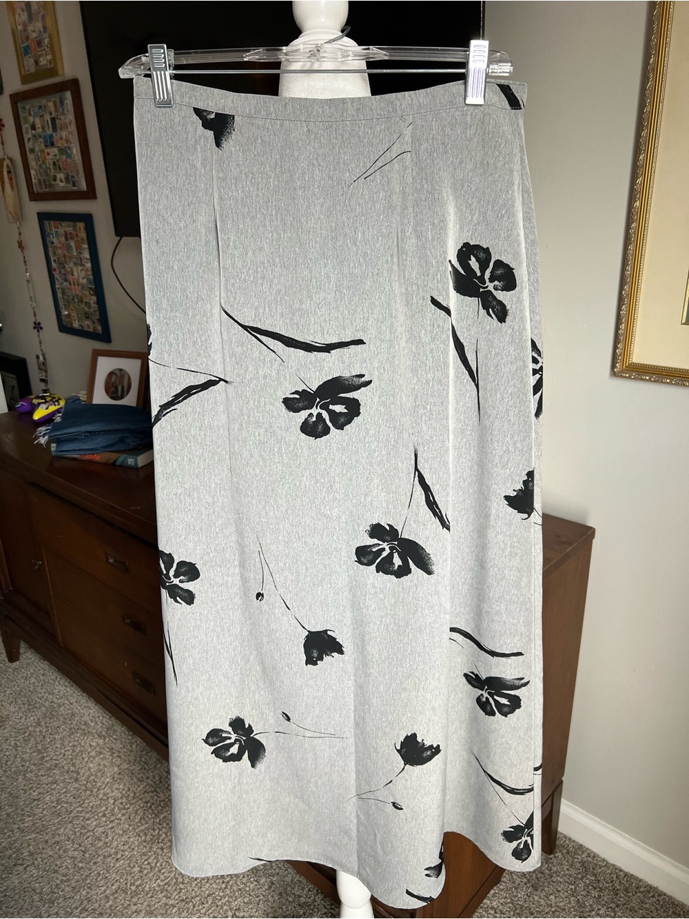 Gray Floral A-Line Women’s Skirt
